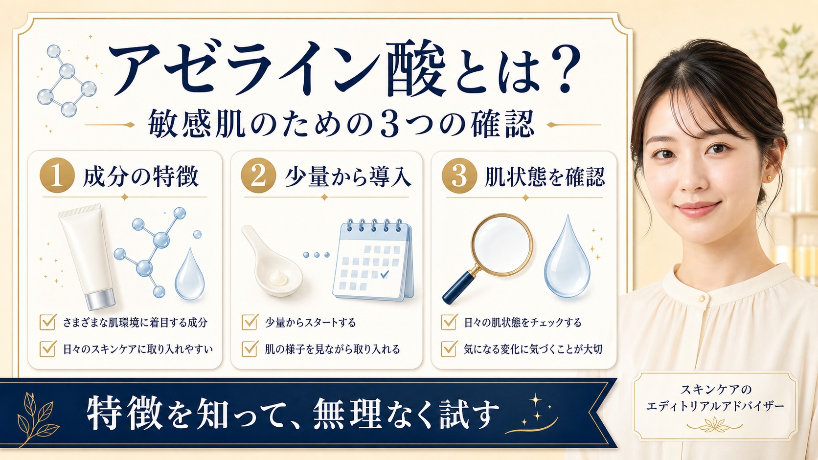 アゼライン酸の特徴を少量導入と肌状態確認で見直すアイキャッチ