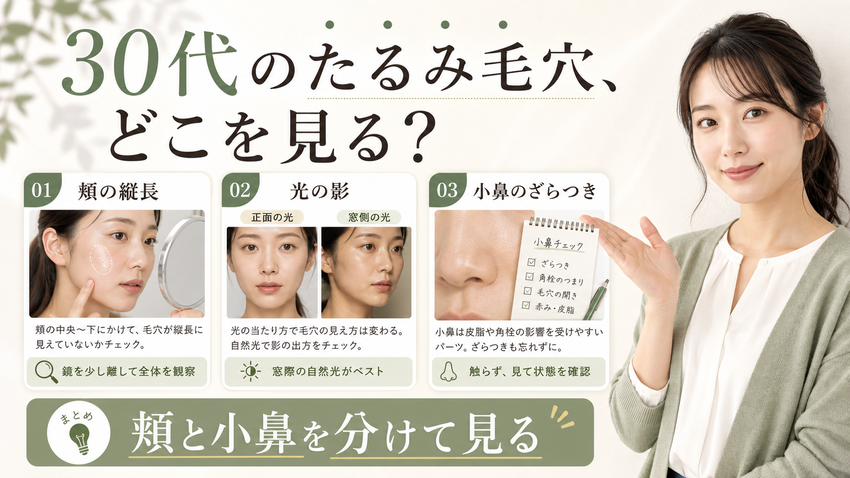 30代のたるみ毛穴はどう見る？縦長の影とケアを分ける観察ポイントの検索クエリ起点ビューティーボード