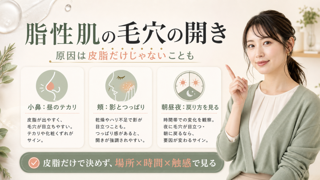 脂性肌の毛穴の開きはどう見る？皮脂と光の影を分けるケアの検索クエリ起点ビューティーボード