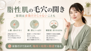 脂性肌の毛穴の開きはどう見る？皮脂と光の影を分けるケアの検索クエリ起点ビューティーボード