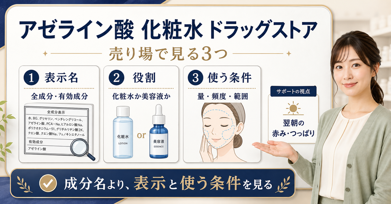 アゼライン酸化粧水をドラッグストアで選ぶときの見方｜毛穴・皮脂・肌質で整理