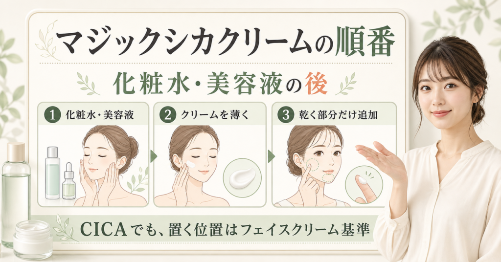 マジックシカクリームはどの順番？化粧水後と重ねる位置の考え方