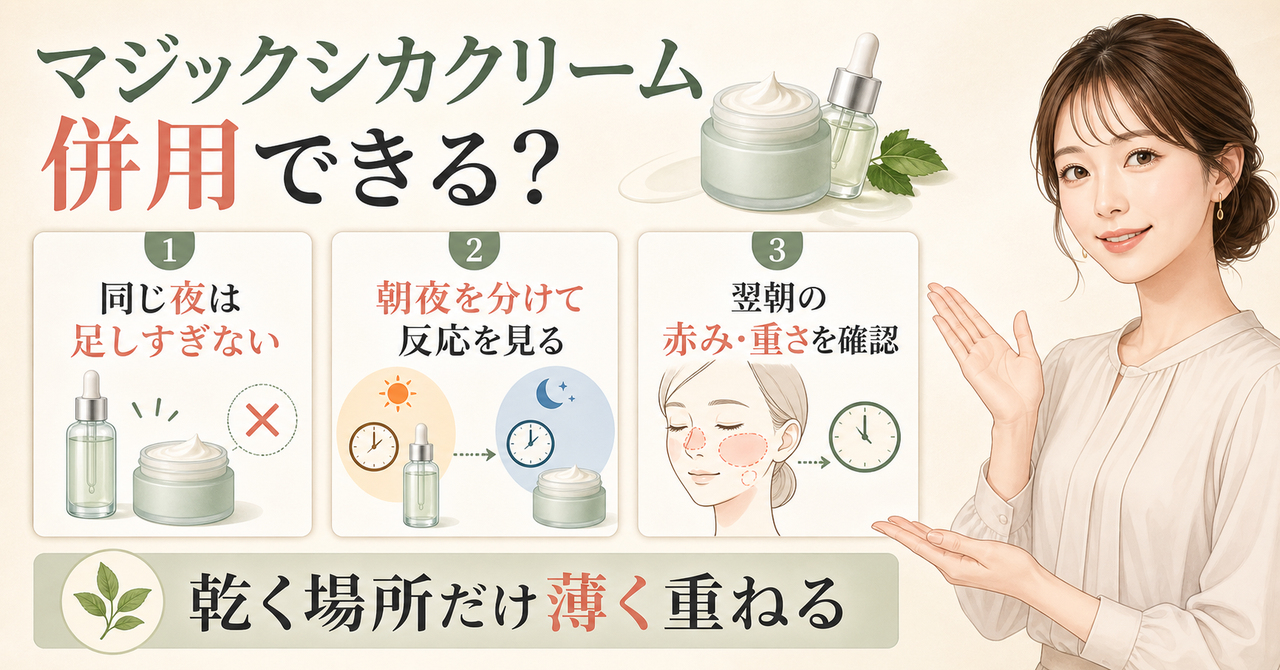 マジックシカクリームは併用できる？攻める美容液と重ねる日の注意