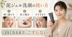 ファンケル泥ジェル洗顔の使い方を軽く濡らす、粒1個分、すすぎまでで示すビューティーボード
