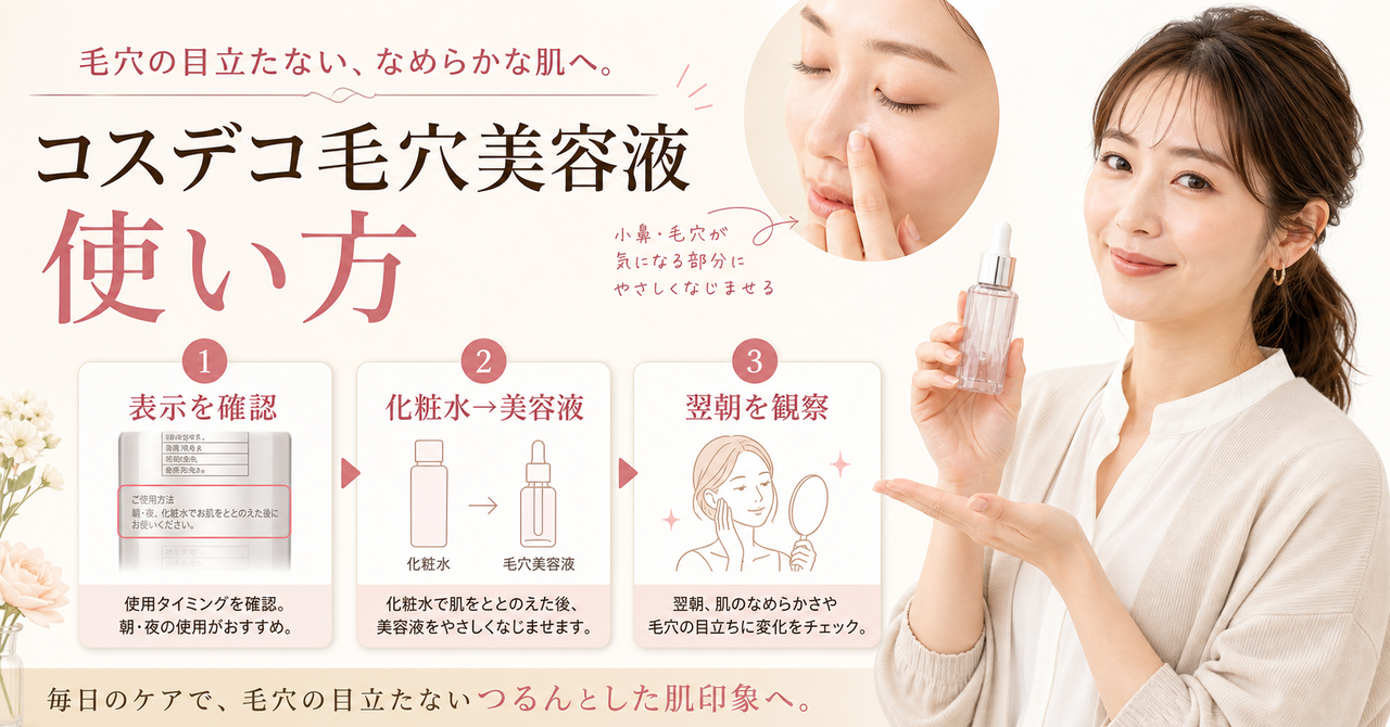 コスデコ毛穴美容液の使い方を確認するアイキャッチ