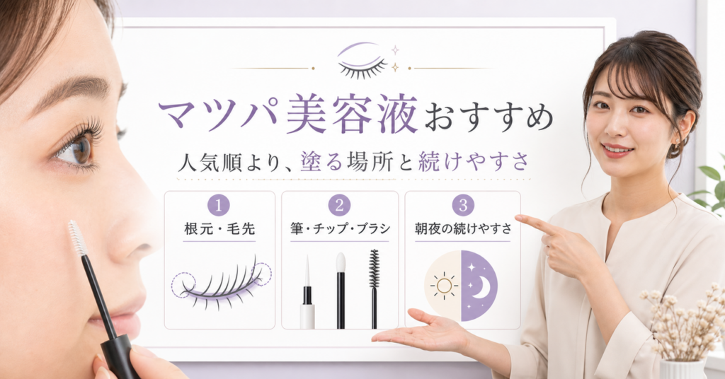 まつげパーマ後の美容液選びを示すアイキャッチ