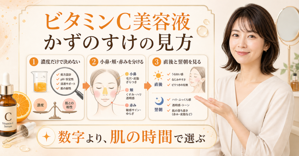 ビタミンC美容液の成分と使い方を確認するアイキャッチ