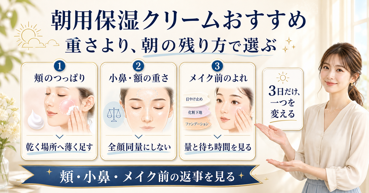 朝用保湿クリームおすすめはどう考える？毛穴・皮脂・肌質の視点で整理を示すアイキャッチ