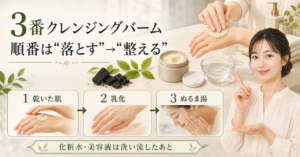 numbuzin 3番クレンジングバームを乾いた肌から乳化して流す順番の図解