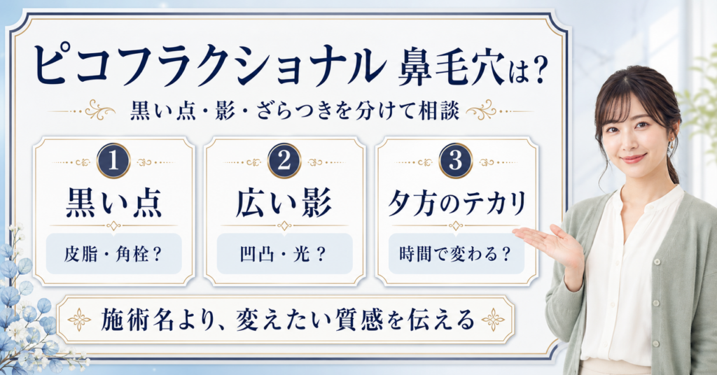 ピコフラクショナルで鼻毛穴は変わる？施術前に確認したい見方を示すアイキャッチ