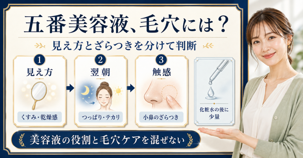 ナンバーズイン5番美容液は毛穴にどう使う？成分名より肌で見る選び方を示すアイキャッチ