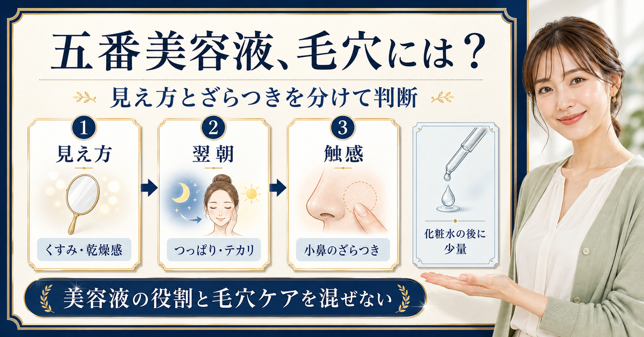 ナンバーズイン5番美容液は毛穴にどう使う？成分名より肌で見る選び方を示すアイキャッチ