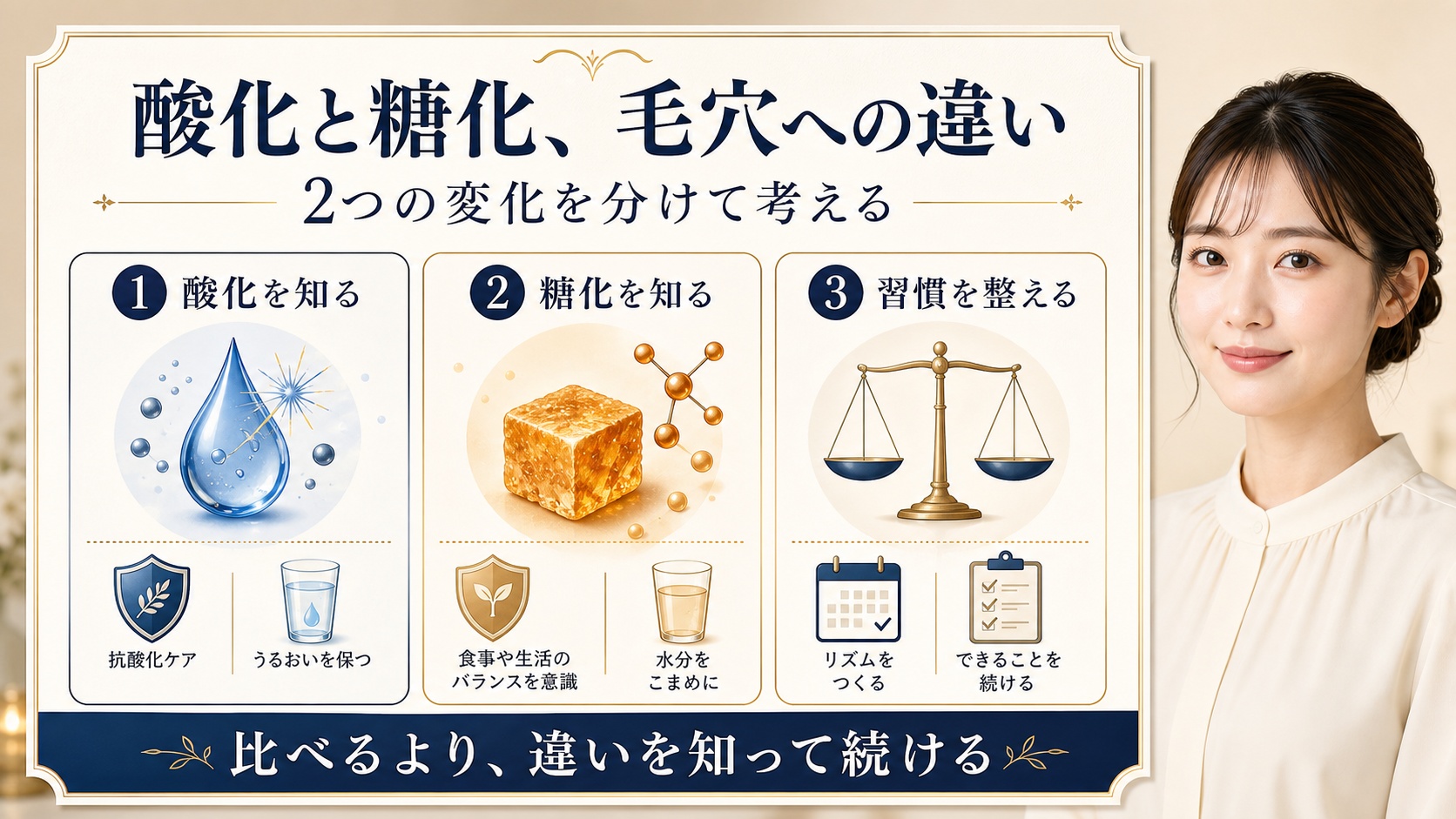 酸化と糖化の違いを知り毛穴ケアの習慣を整えるアイキャッチ