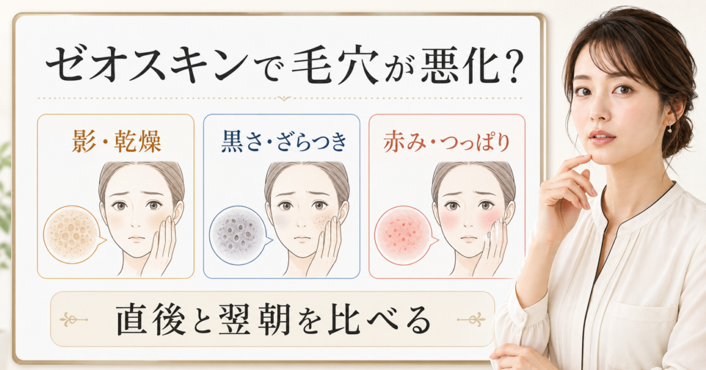 ゼオスキンで毛穴が悪化したように見える理由と見直し方の判断ポイントを示すアイキャッチ
