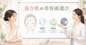 混合肌におすすめの美容液｜部位で使い分ける選び方の判断ポイントを示すアイキャッチ