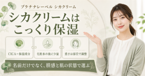 プラチナレーベルCICAクリームの使い方｜ニキビ肌の保湿で迷ったらの判断ポイントを示すアイキャッチ