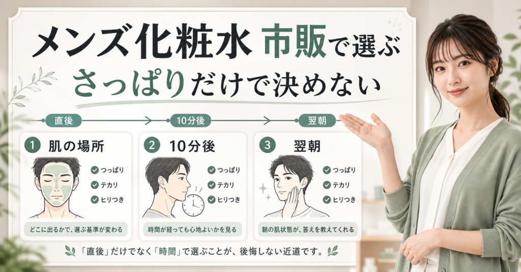 市販のメンズ化粧水を選ぶ判断軸