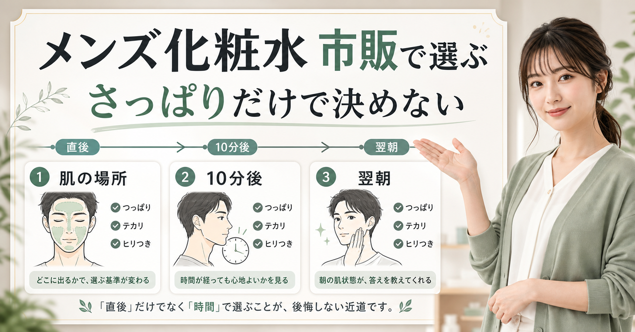 市販のメンズ化粧水を選ぶ判断軸