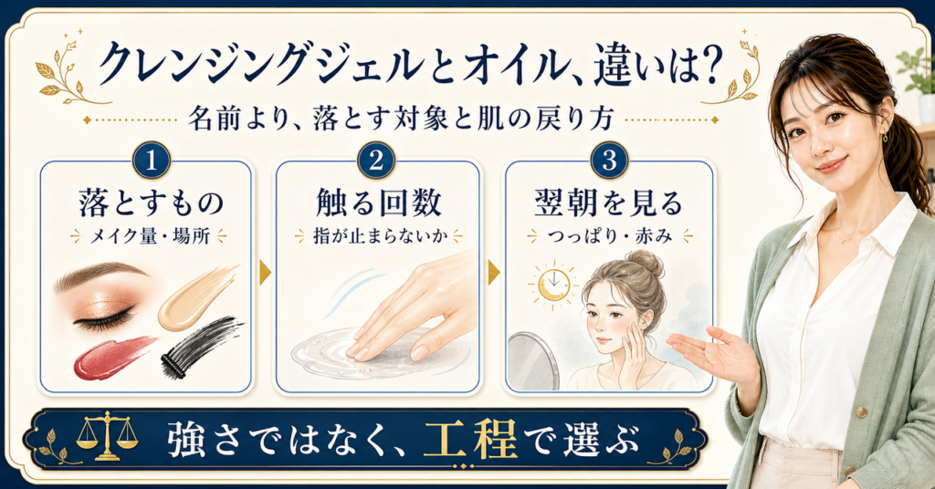 クレンジングジェルとオイルの違いを肌状態で考える