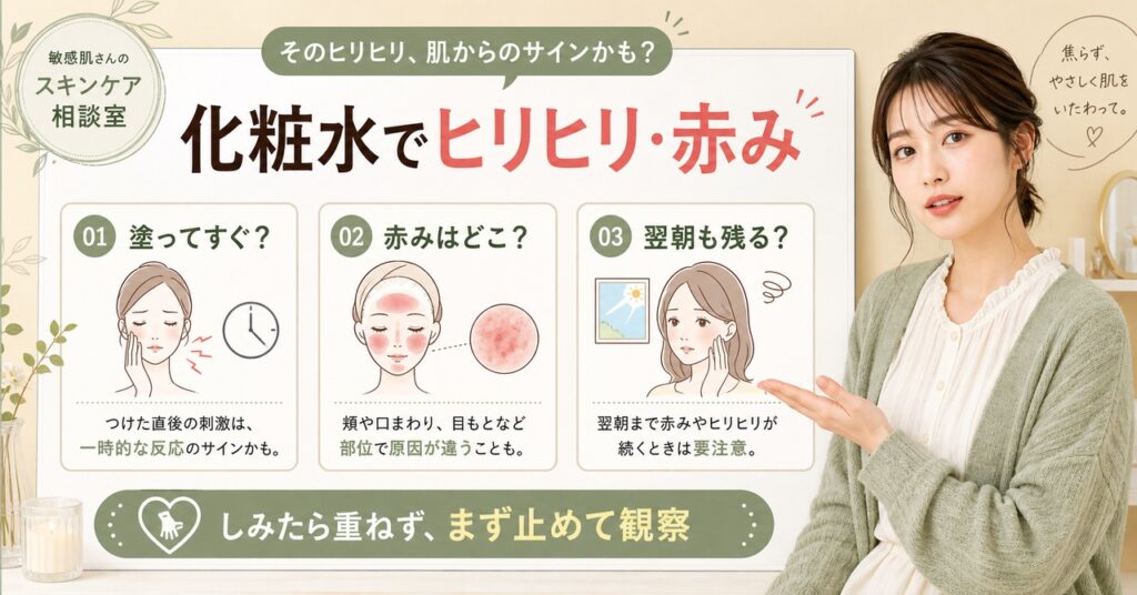 化粧水のヒリヒリと赤みを判断するアイキャッチ