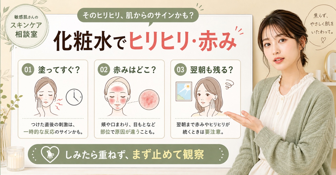 化粧水のヒリヒリと赤みを判断するアイキャッチ