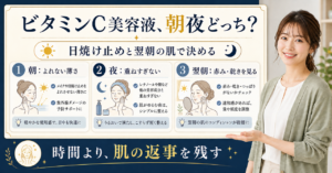 ビタミンC美容液を朝と夜どちらに使うか判断するアイキャッチ