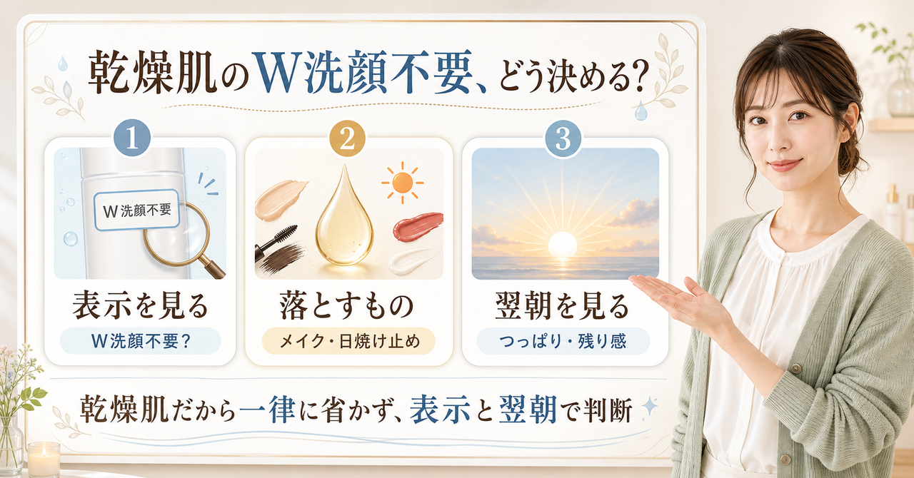 乾燥肌がダブル洗顔の要否を判断するアイキャッチ