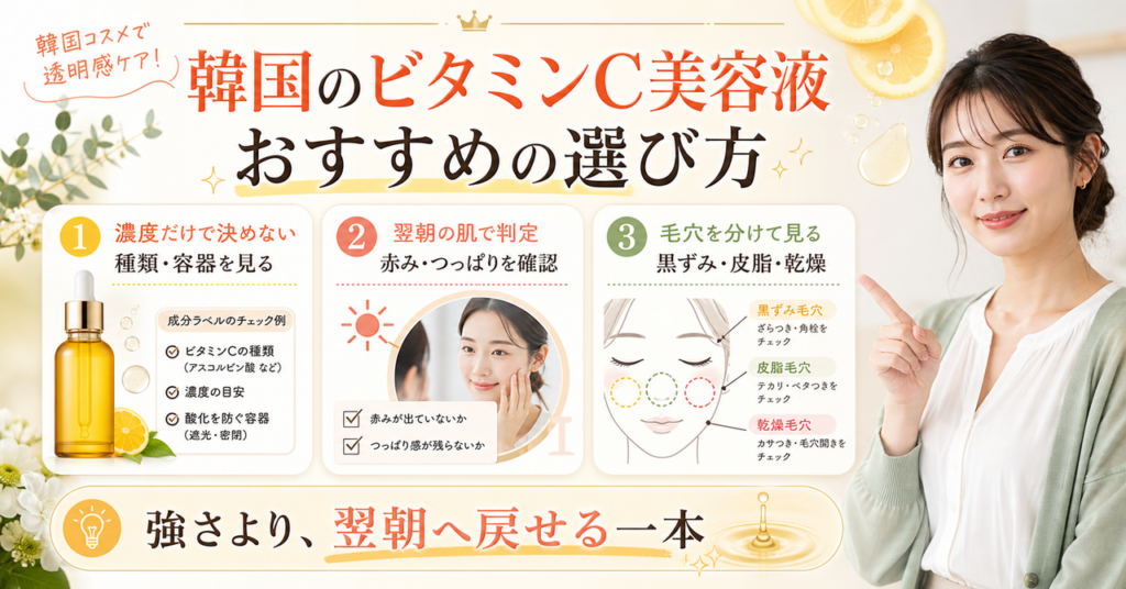 韓国ビタミンC美容液の選び方を示すアイキャッチ