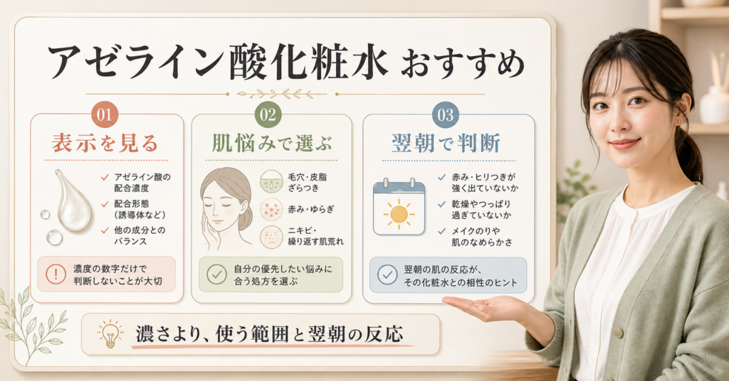 アゼライン酸化粧水を選ぶ基準を示すアイキャッチ