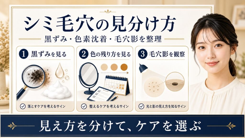 黒ずみ・色素沈着・毛穴影を分けて観察するアイキャッチ