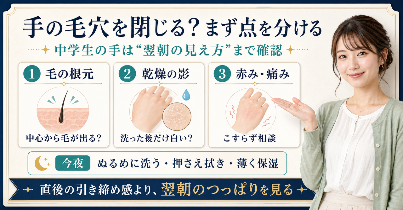 中学生が手の毛穴を洗いすぎず見直すアイキャッチ