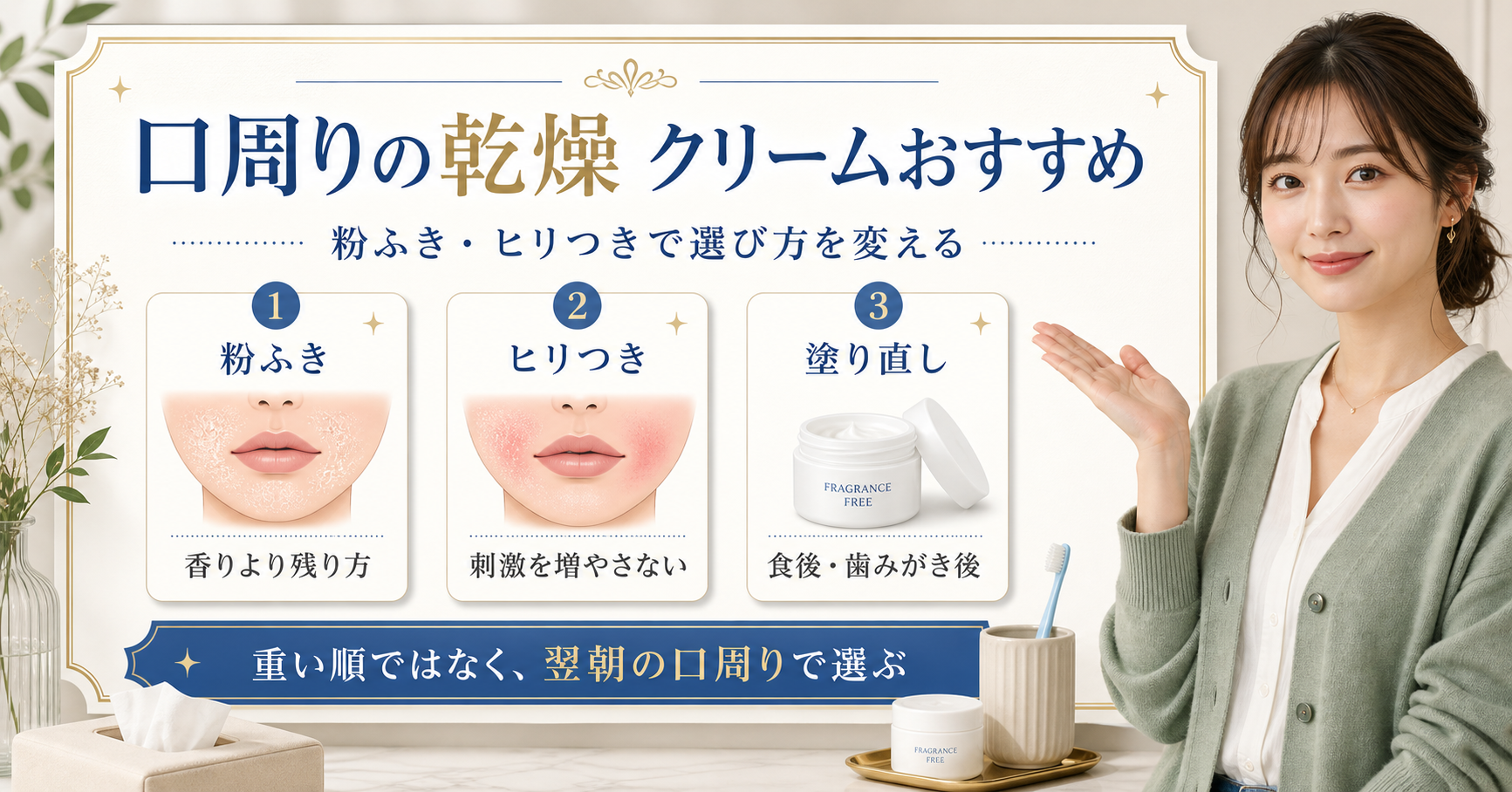 口周り 乾燥 クリームおすすめの判断を整理したアイキャッチ