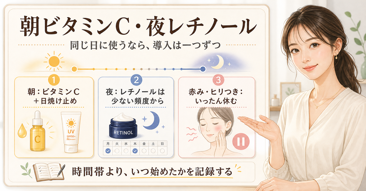 朝ビタミンc夜レチノール おすすめの判断を整理したアイキャッチ