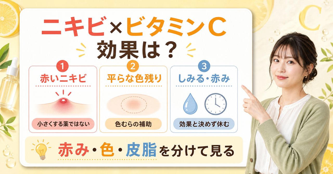 ニキビ ビタミンc 効果の判断を整理したアイキャッチ