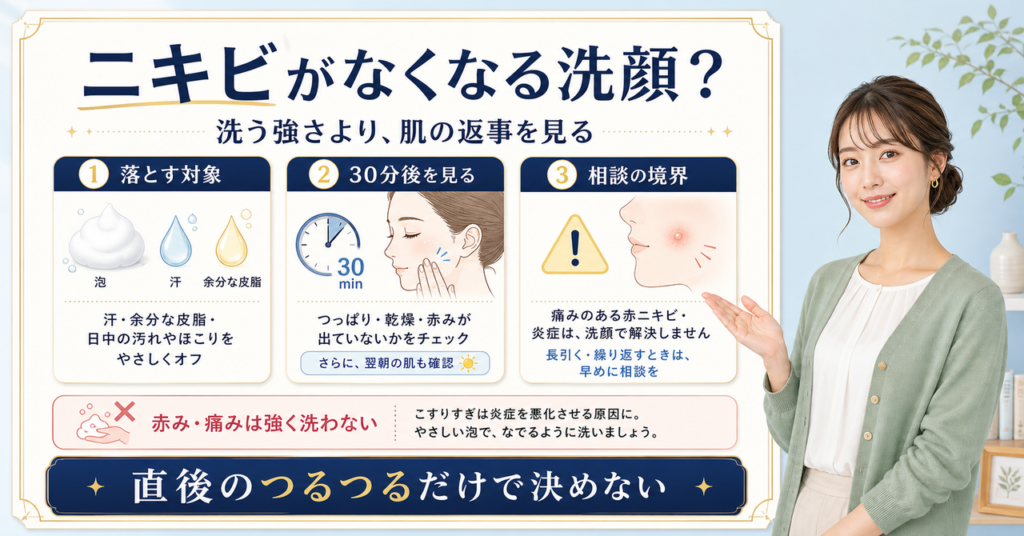 ニキビ が なくなる 洗顔はどう考える？毛穴・皮脂・肌質の視点で整理