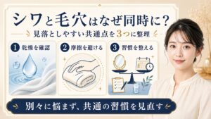 シワと毛穴の共通点を乾燥・摩擦・習慣の3視点で整理するアイキャッチ
