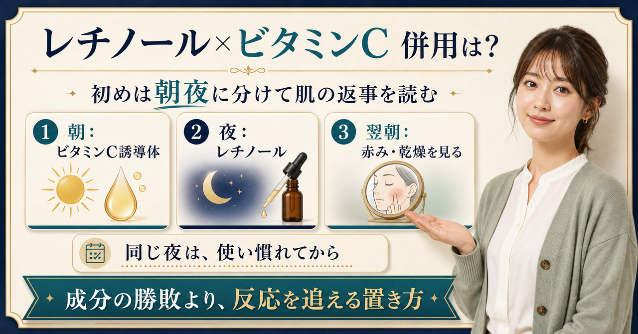 レチノールとビタミンC誘導体の併用を考えるアイキャッチ