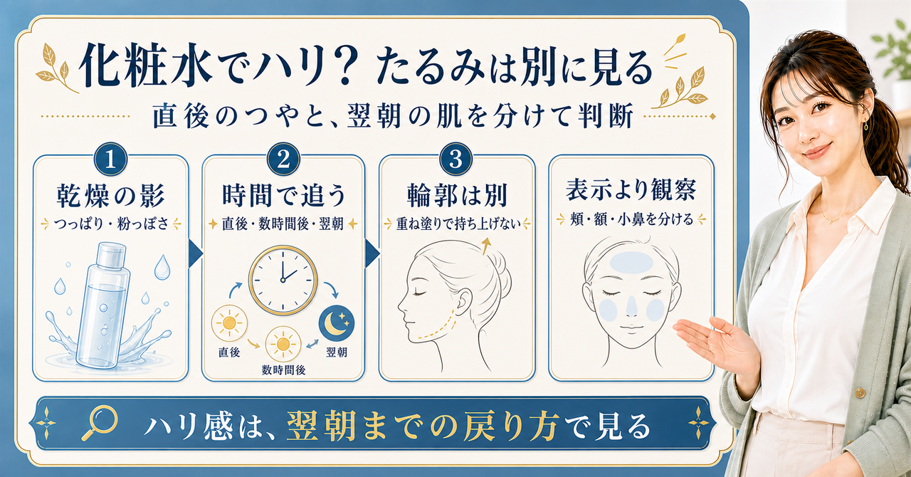 化粧水で感じるハリとたるみの見分け方を考えるアイキャッチ