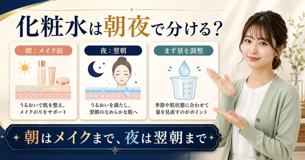 化粧水を朝夜で使い分ける判断を示すアイキャッチ