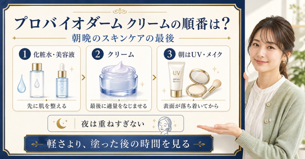 プロバイオダーム コラーゲンリモデリングクリームを使う順番のアイキャッチ
