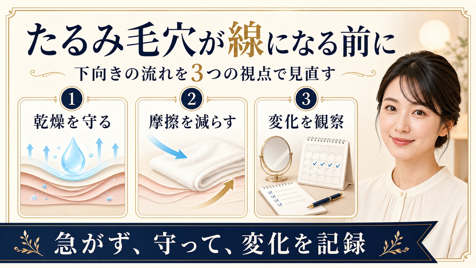 たるみ毛穴を乾燥・摩擦・観察の3視点で見直すアイキャッチ