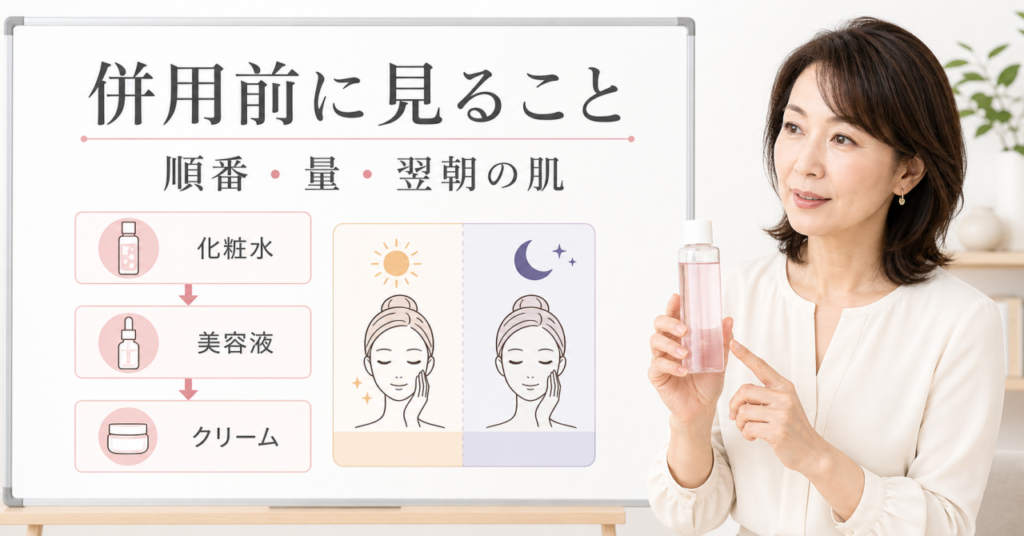 プロバイオダーム(TM) コラーゲンリモデリングトナーを他の成分と併用するときの注意点を示すアイキャッチ
