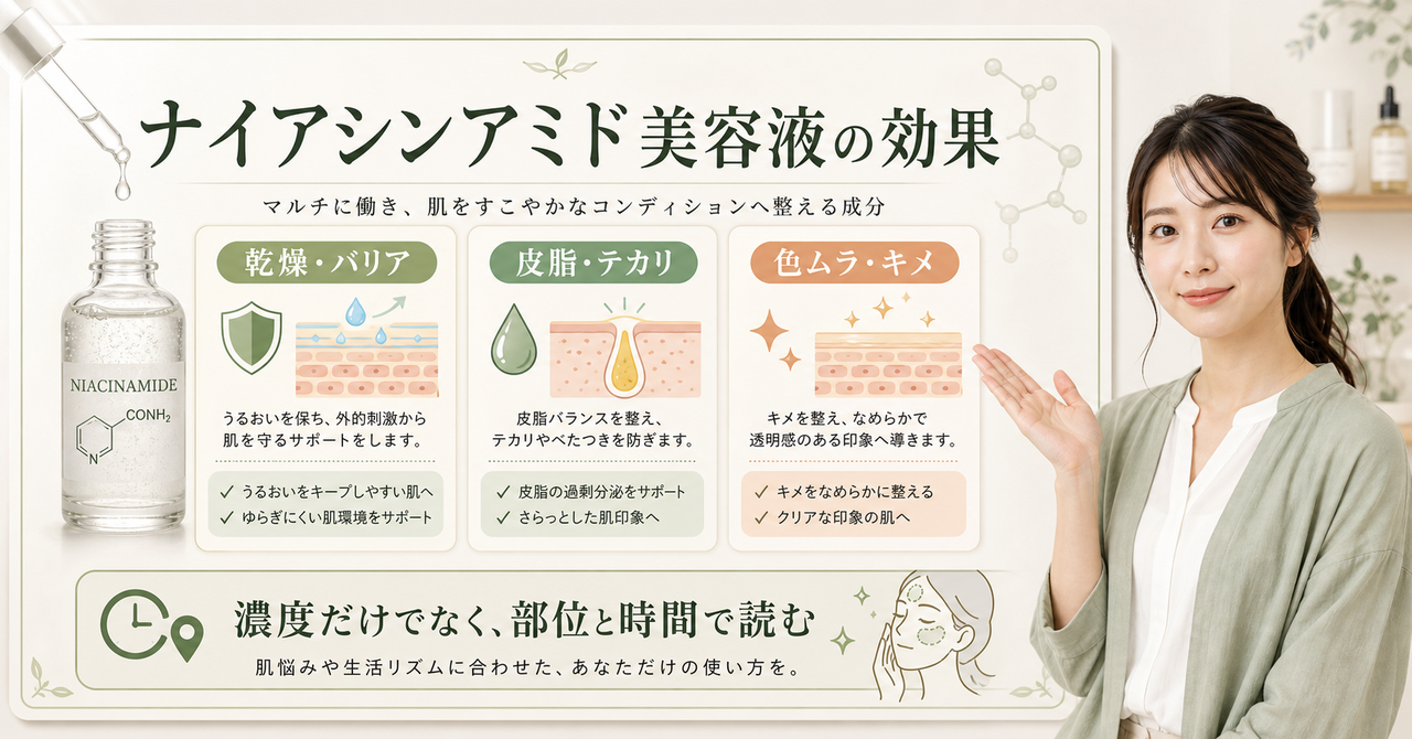 ナイアシンアミド美容液 効果はどう考える？毛穴・皮脂・肌質の視点で整理????????
