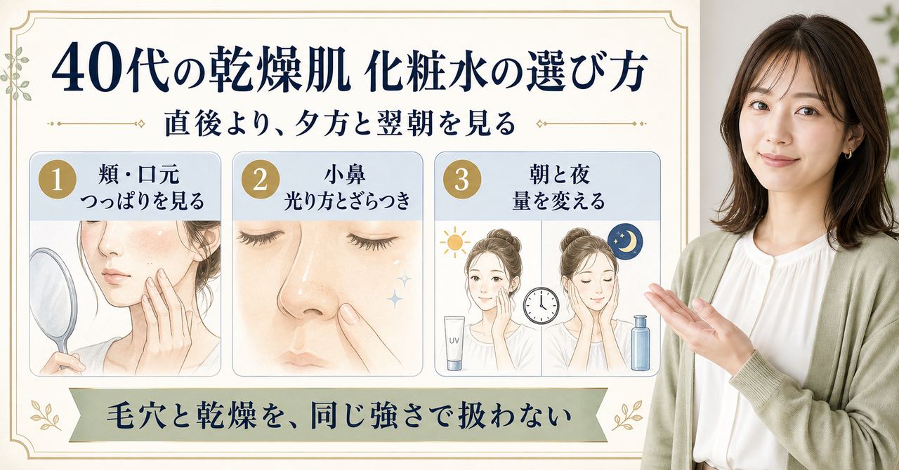 40代化粧水 乾燥肌はどう考える？毛穴・皮脂・肌質の視点で整理????????
