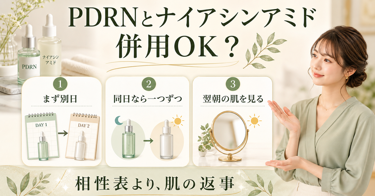 PDRNとナイアシンアミドを併用するときの判断を示すアイキャッチ