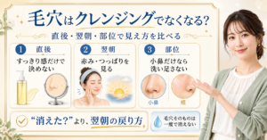 クレンジング後の毛穴を直後と翌朝と部位で見るアイキャッチ