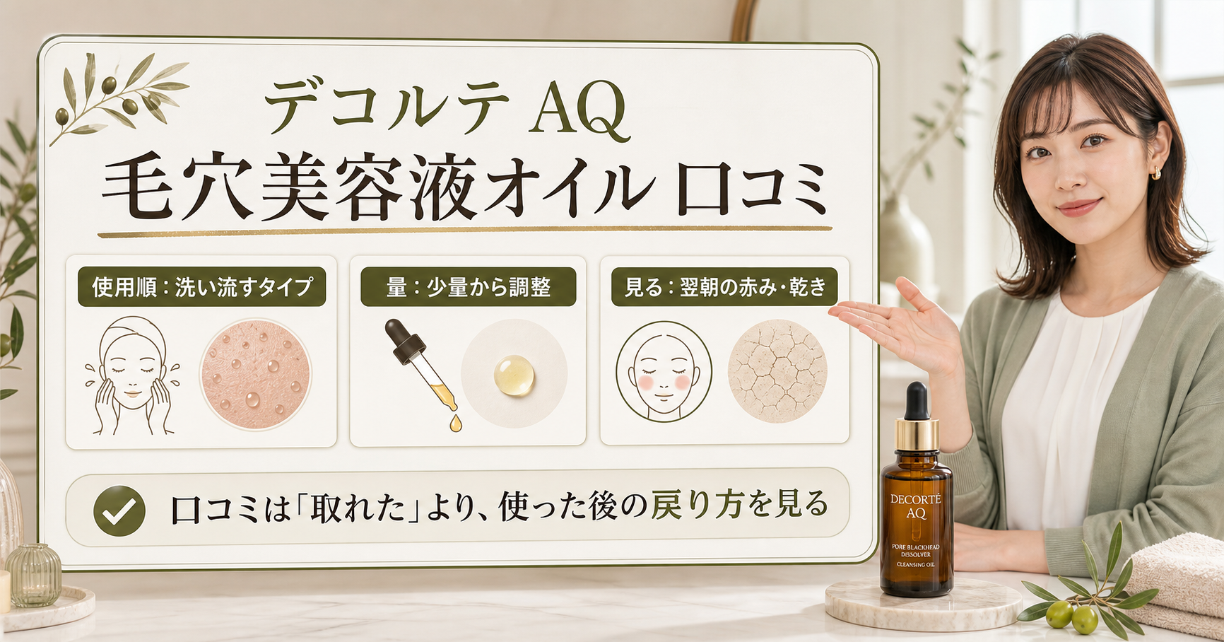 デコルテ AQ 毛穴美容液オイルの使い方を整理したアイキャッチ