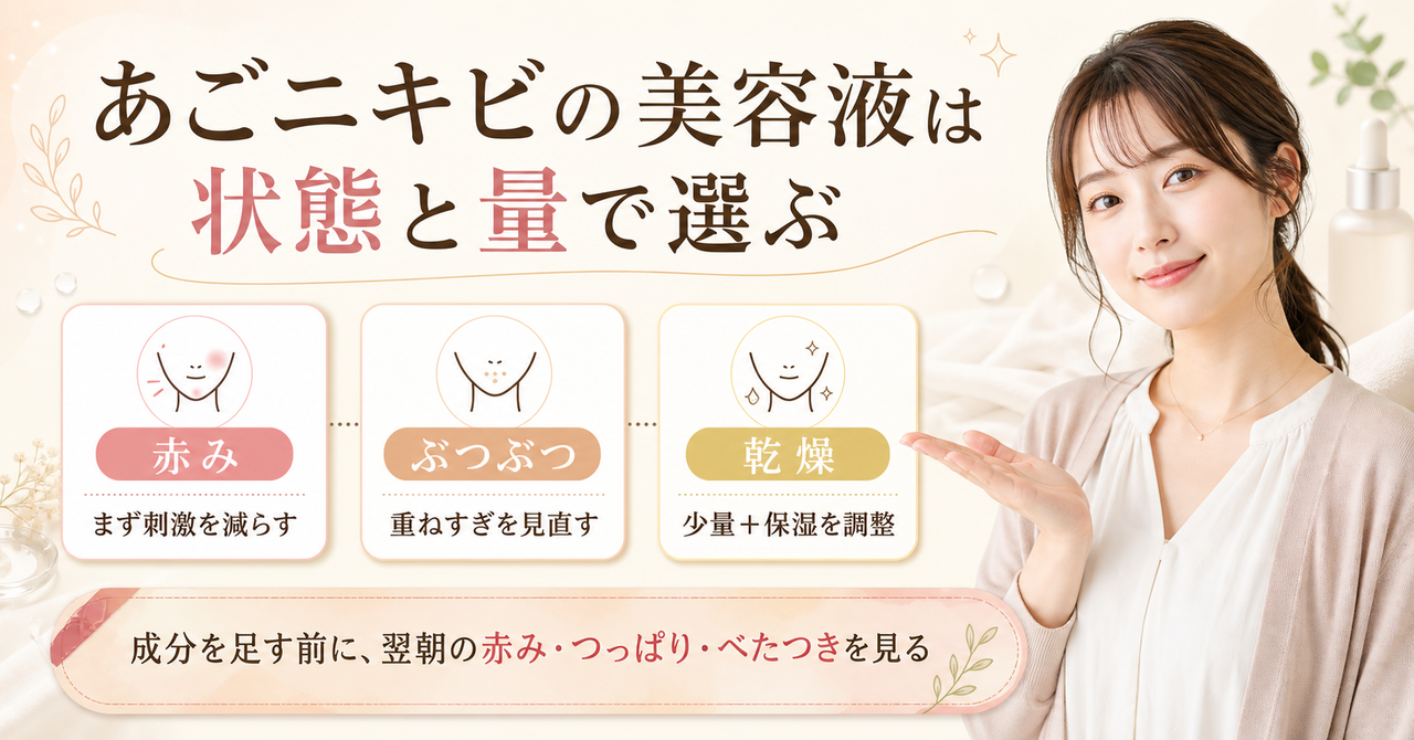 あごニキビに美容液を使う判断を示すアイキャッチ