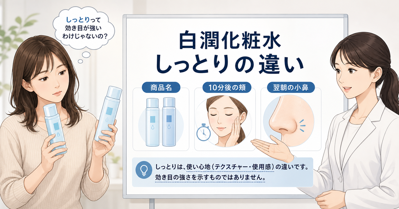 白潤化粧水しっとりを肌部位と時間経過で選ぶポイント