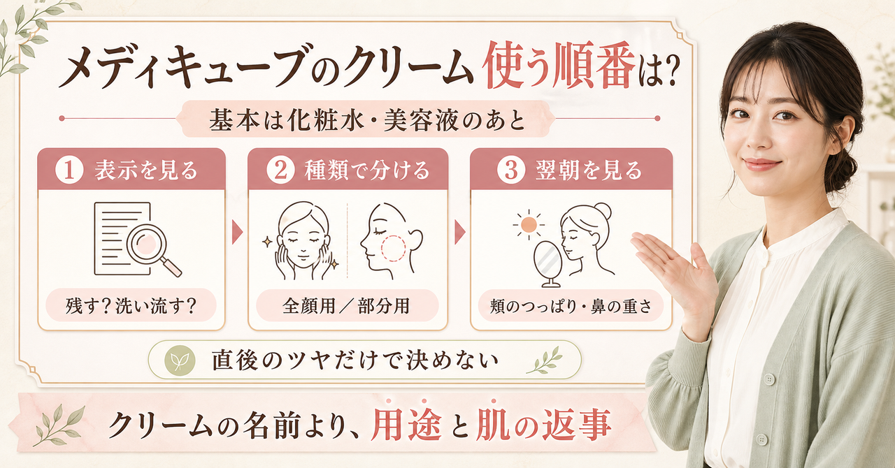 メディキューブのクリームを用途と翌朝の肌状態で使い分ける方法